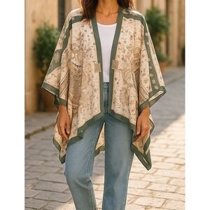 Entro Duster Kimono Cardigan Floral Paisley Print Open Front Bohemian Chic